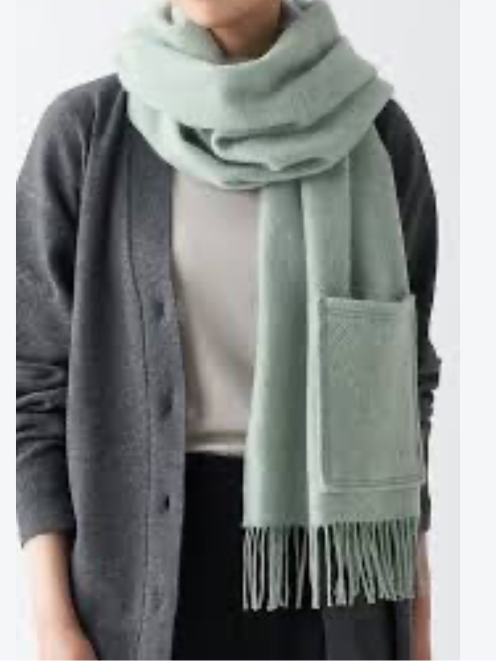 Muji Wool gray scarf with pockets.